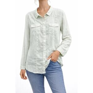 WRAP LONDON 100% Linen Button Down Shirt Mint Green Long Sleeve NWT | Size 10